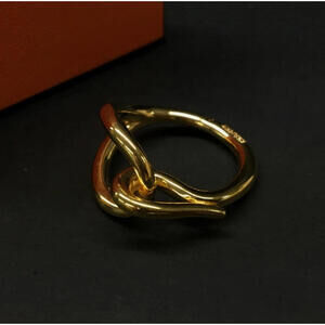 Near Mint With Box! Hermès Scarf Ring Jumbo Gold Tone Color Hermes Packaging